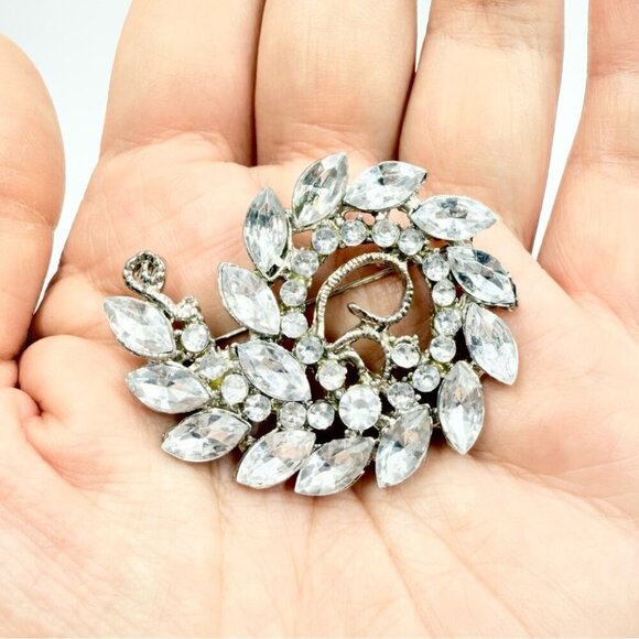 Vintage Silver Gold Tone Rhinestones Clear Faceted Glass Pin Brooches Lot - Picture 7 of 10
